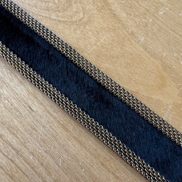 US MECO PARIS BELT VTG BLACK LEATHER METAL MESH BRONZE GROMMET STUDS WESTERN - Picture 3 of 12